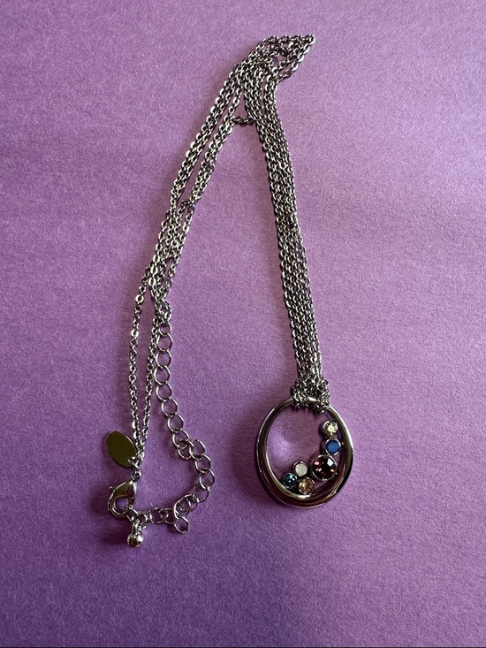 Lia Sophia Jewelry - Lia Sophia Silver-Tone Circle Pendant Necklace with Multicolor Stones